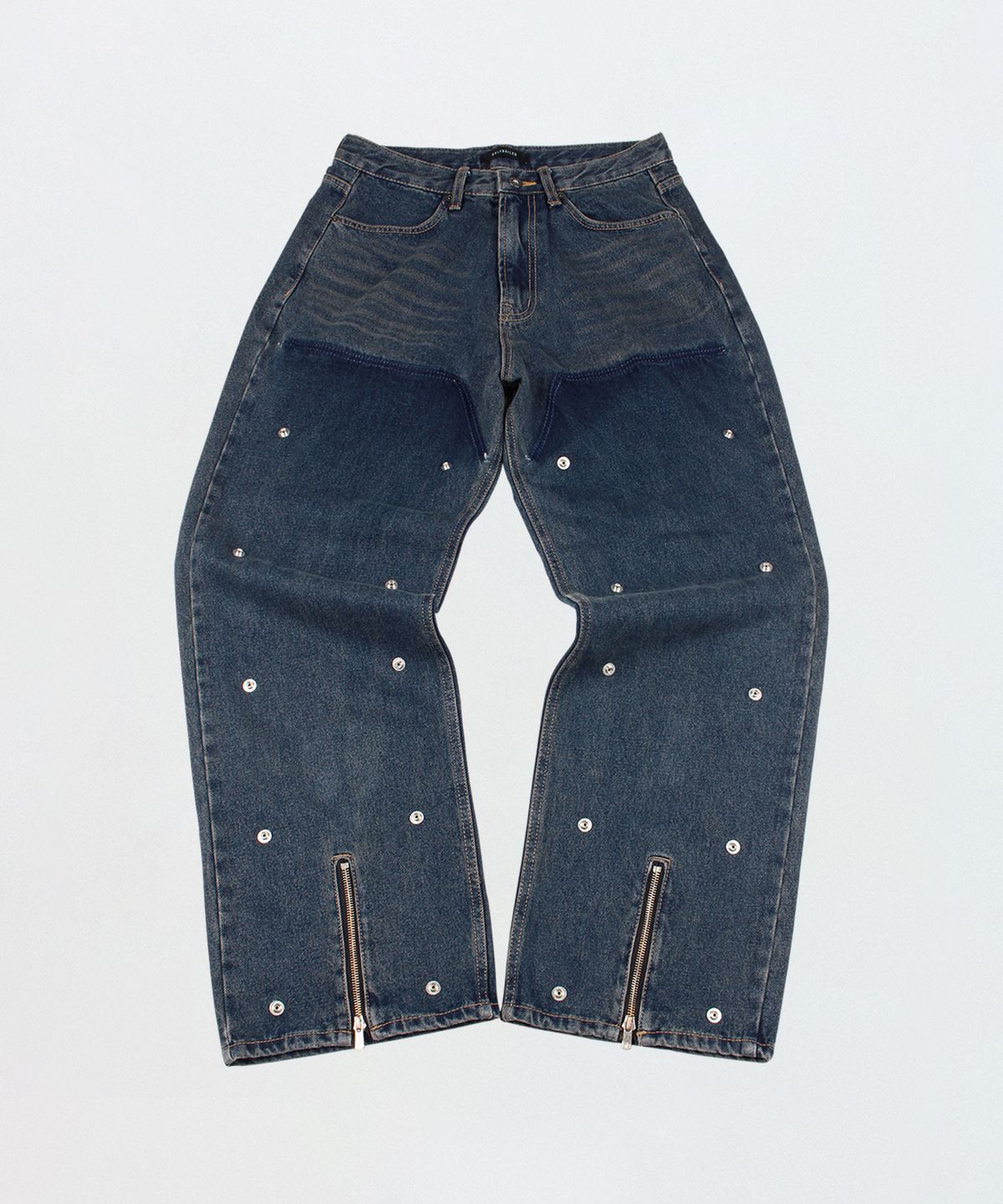 하프보일드(HALFBOILED) DISTRESSED DOUBLE KNEE DENIM PANTS_BLUE