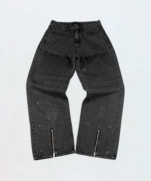 DISTRESSED DOUBLE KNEE DENIM PANTS_BLACK