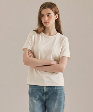 여성 프리미엄 40수 라운드넥 반팔티셔츠 크림 LATS0211