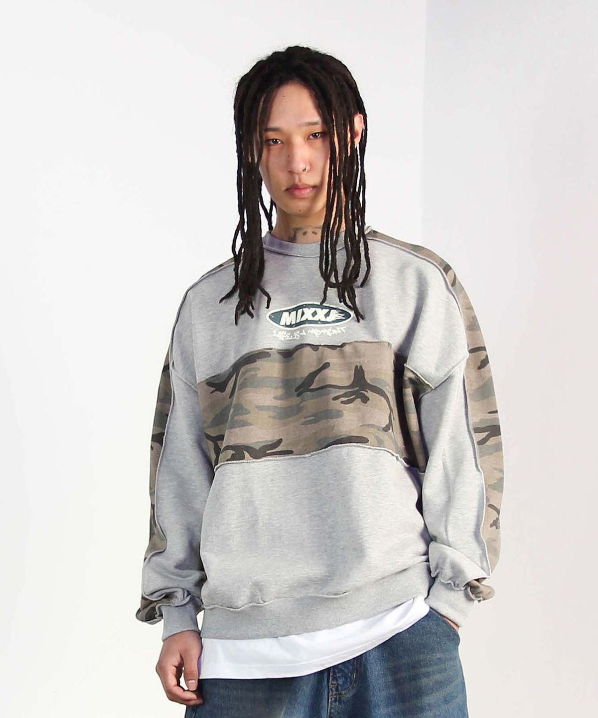 믹쓰제이(MIXXJ) CAMO  MIX CREWNECK (GRAY)