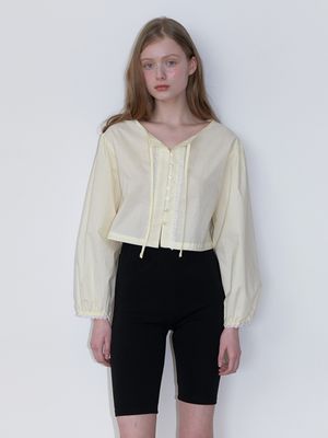 basic lace string blouse - lemon yellow
