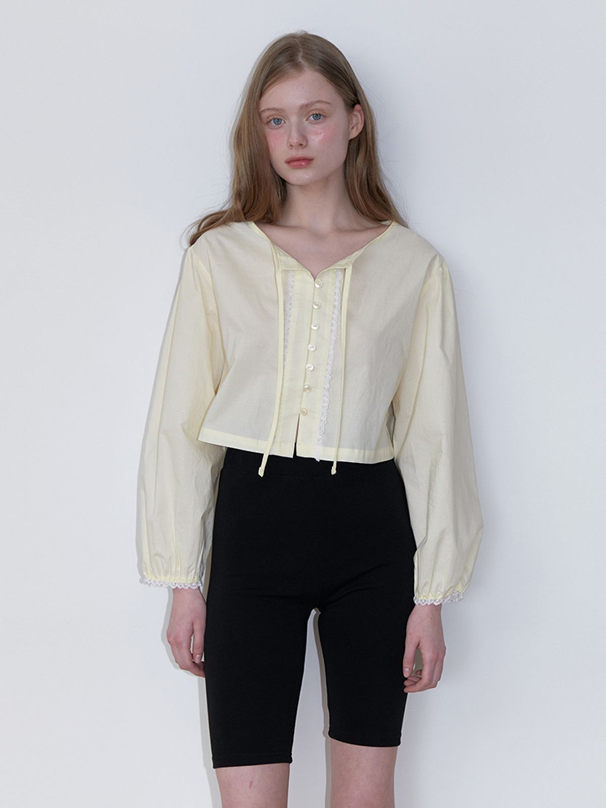 카인더베이비(KINDABABY) basic lace string blouse - lemon yellow