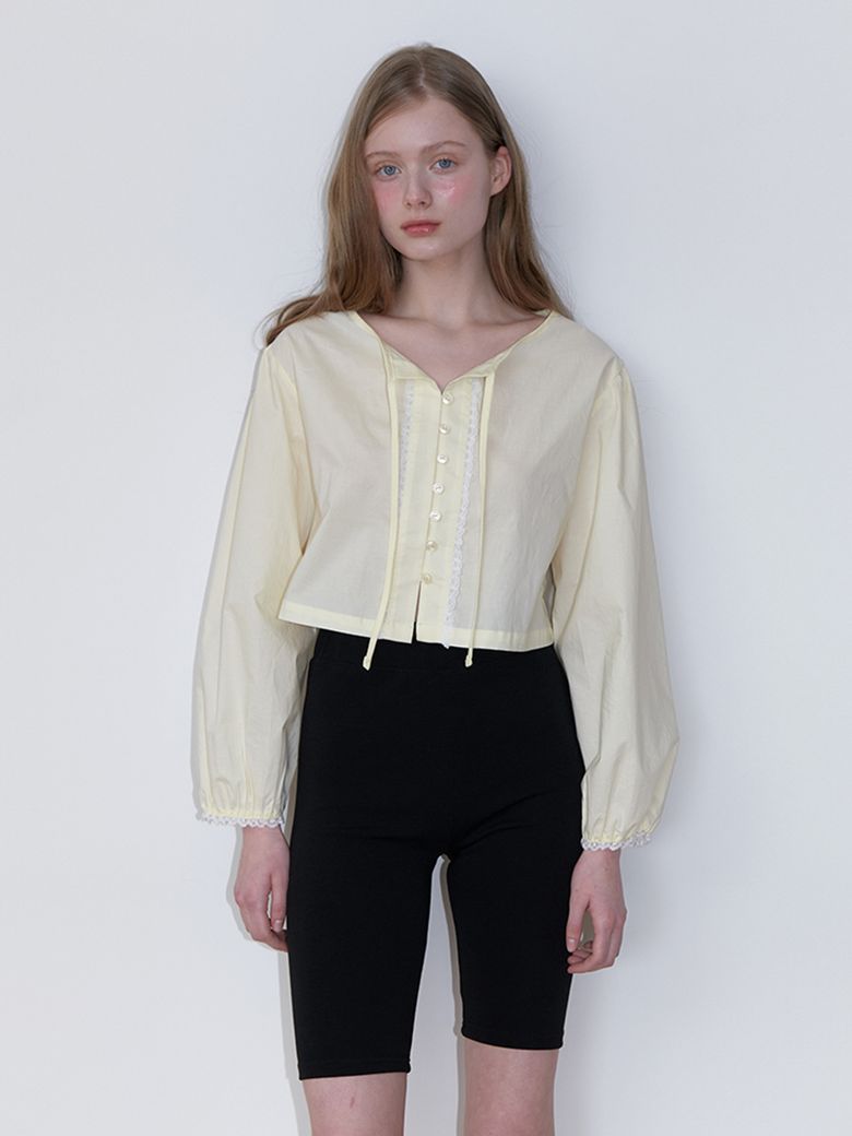 basic lace string blouse - lemon yellow