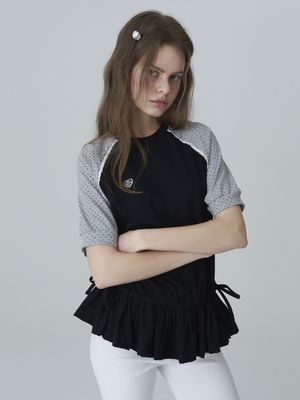 와펜 도트 프릴 나그랑 티 - 블랙