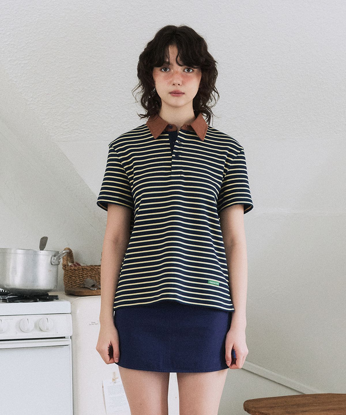 그린버터(GREENBUTTER) Stripe Polo Tee (Navy)