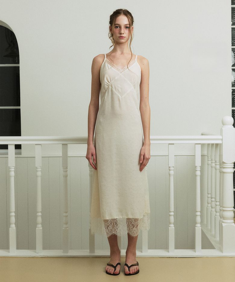 Silky Jacquard Lace Dress (Cream)