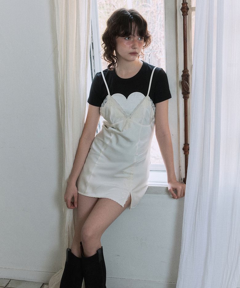 Silky Lace Slip Mini Dress (Cream)