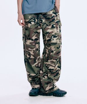 밀리터리 빈티지 와이드 카고 팬츠_라이트 카모
