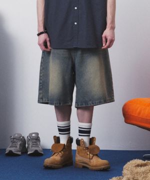 워싱 버뮤다 데님 팬츠 (오일 옐로우