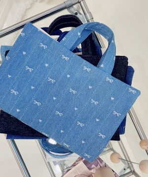 프리사이즈 데님 토트 북커버 핸드스트랩 손잡이 북파우치