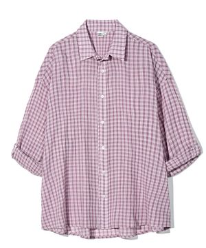 시어 체크 롤업 셔츠 레드 퍼플