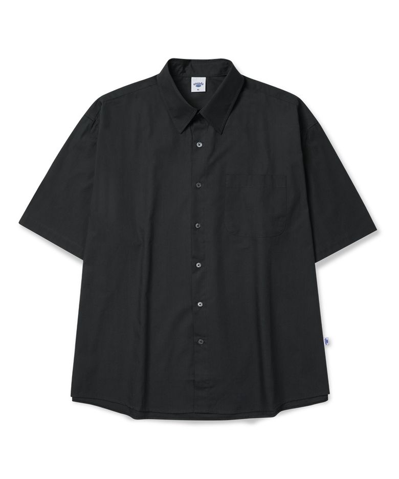 [M~4XL] 플로우 코튼 반팔 셔츠_딥 차콜