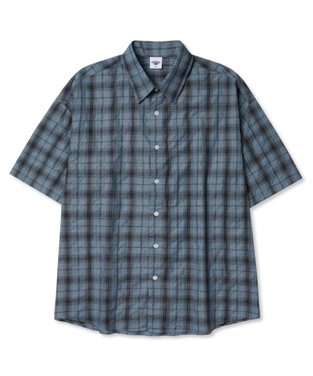 스탠즈(STENDS) [M~4XL] 링클 체크 반팔 셔츠_블루