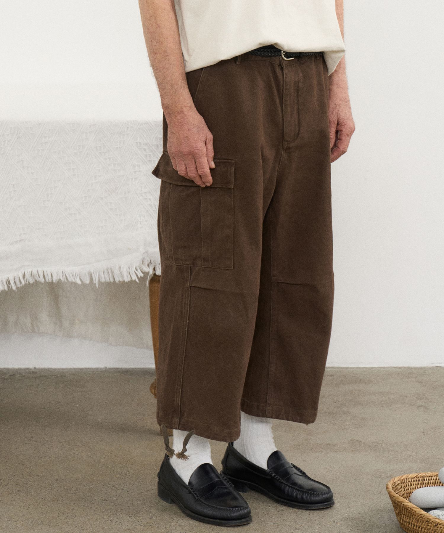 [partimento] VTG Washed Cargo Gaucho Pants *韓国ファッション MUSINSA | PARTIMENTO VTG Washed Cargo 9-Piece Pants Brown