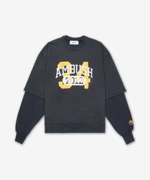 레이어드 크루넥 로고 오버핏 티셔츠 - 네이비 / 1211533129