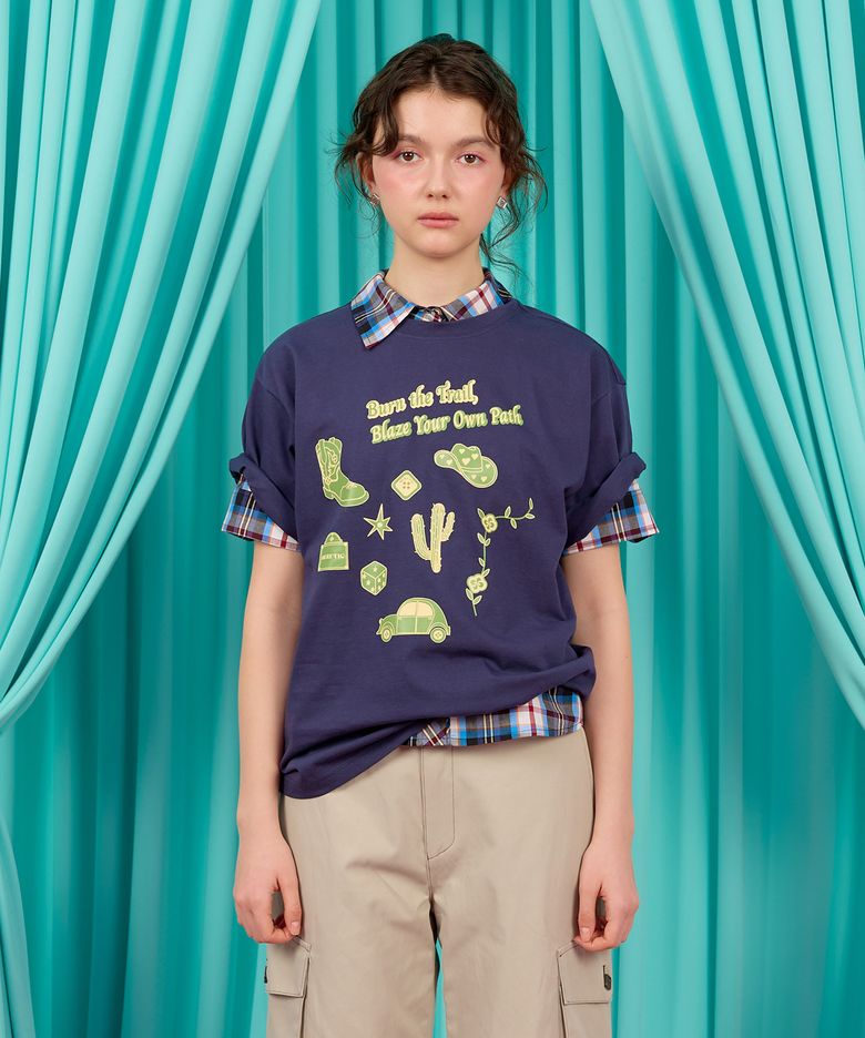 WESTERN SKETCH T-SHIRT / navy