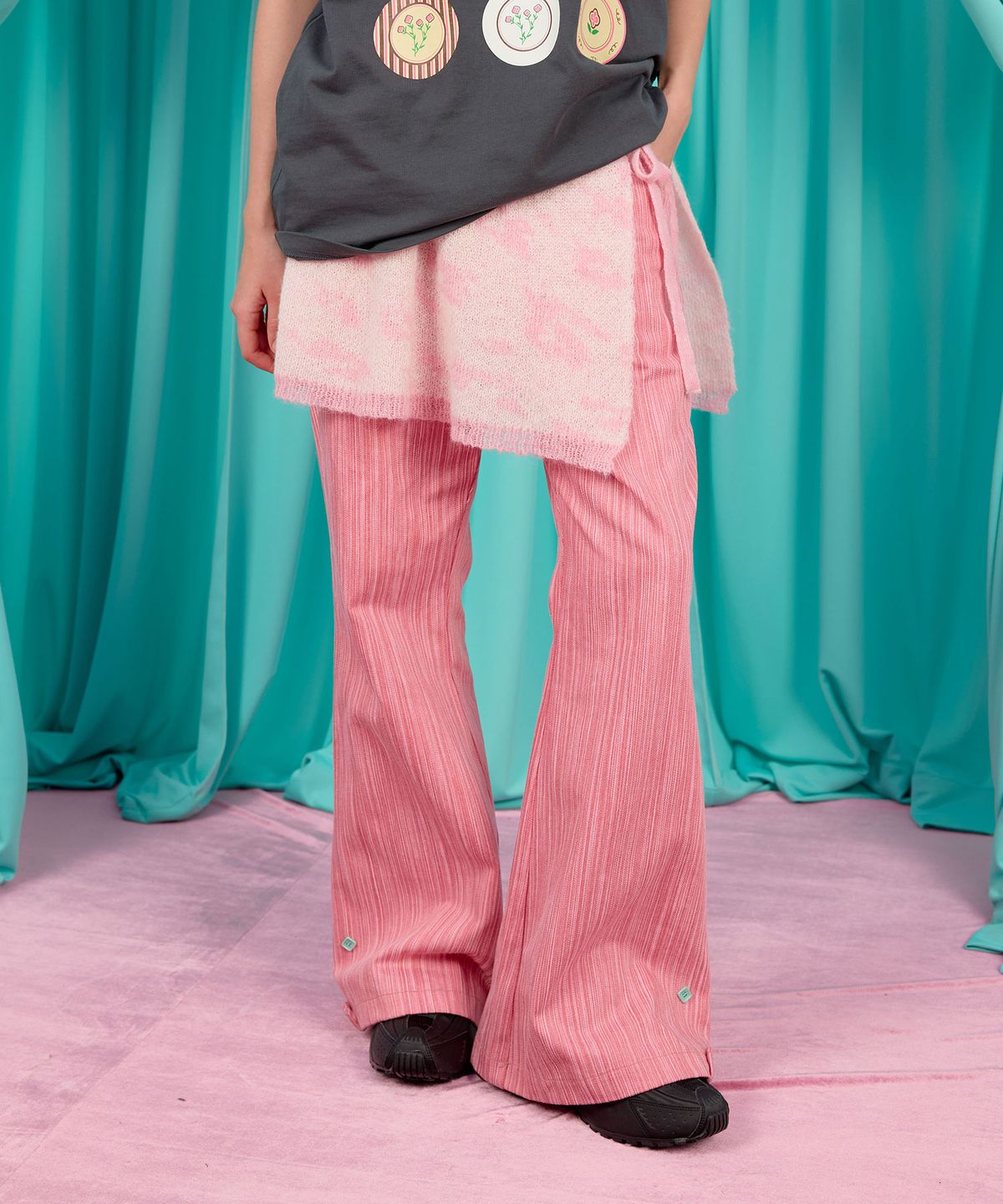 헤레틱(HERETIC) HERETIC LEOPARD KNIT WRAP SKIRT / pink