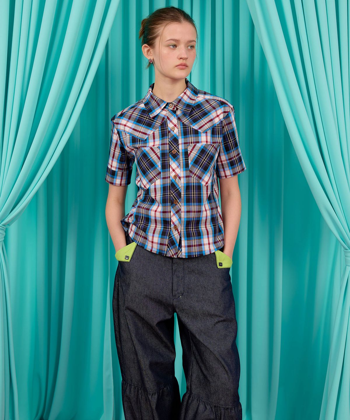 헤레틱(HERETIC) WESTERN CHECK SHORT SLEEVE SHIRT / blue