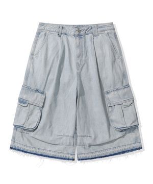 8부 버뮤다 카고 데님 쇼츠_워시드 블루