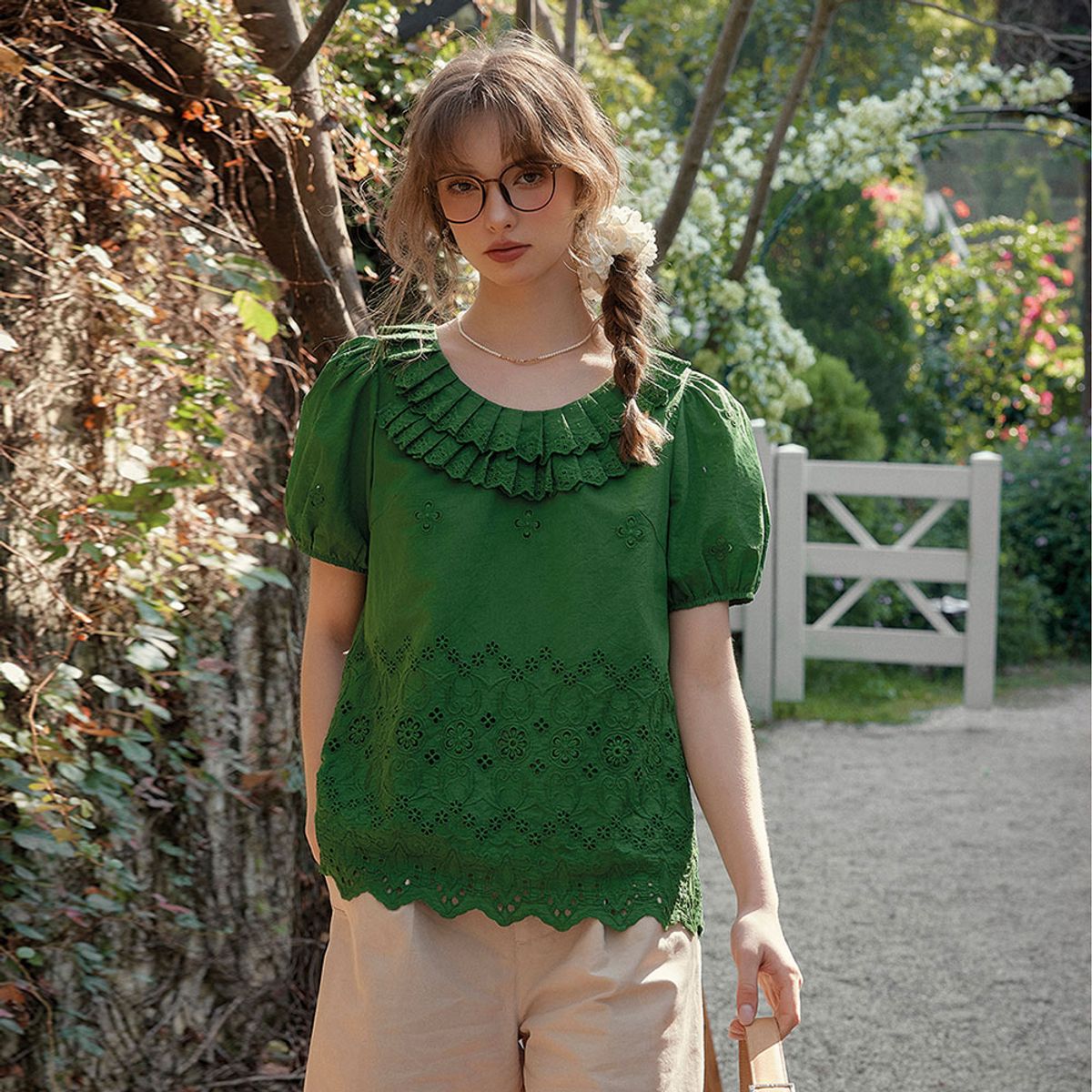 심플레트로(SIMPLE RETRO) SR_French double-layer ruffle top