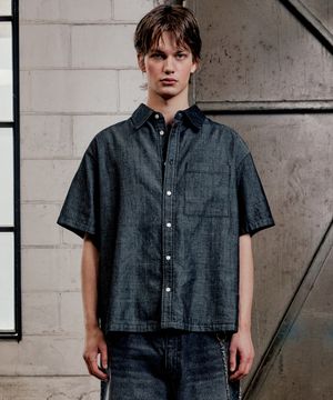 반팔 데님 셔츠 L14 원블랙