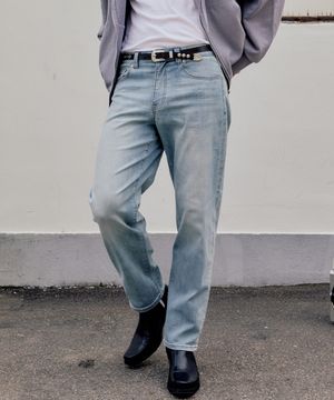 슬림 크롭 테이퍼드 쿨맥스 데님팬츠 M08 미드 블루