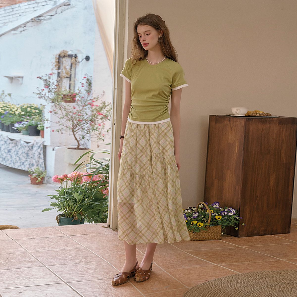 심플레트로(SIMPLE RETRO) SR_Light holiday plaid skirt