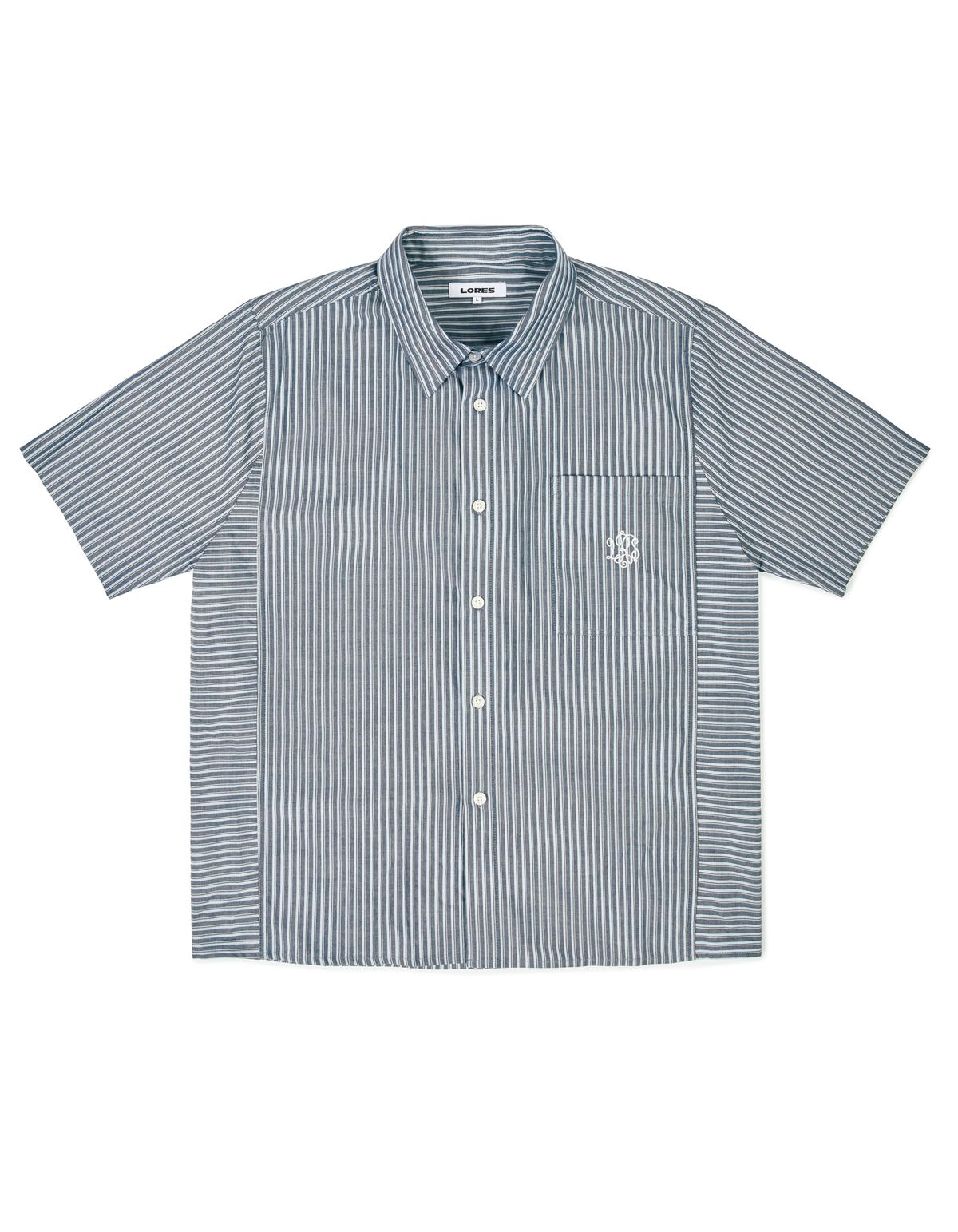 로어즈(LORES) Paneled Stripe S/S Shirt - Navy