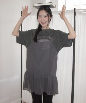 SHEER SLEEVELESS LAYERED DRESS_CHARCOAL