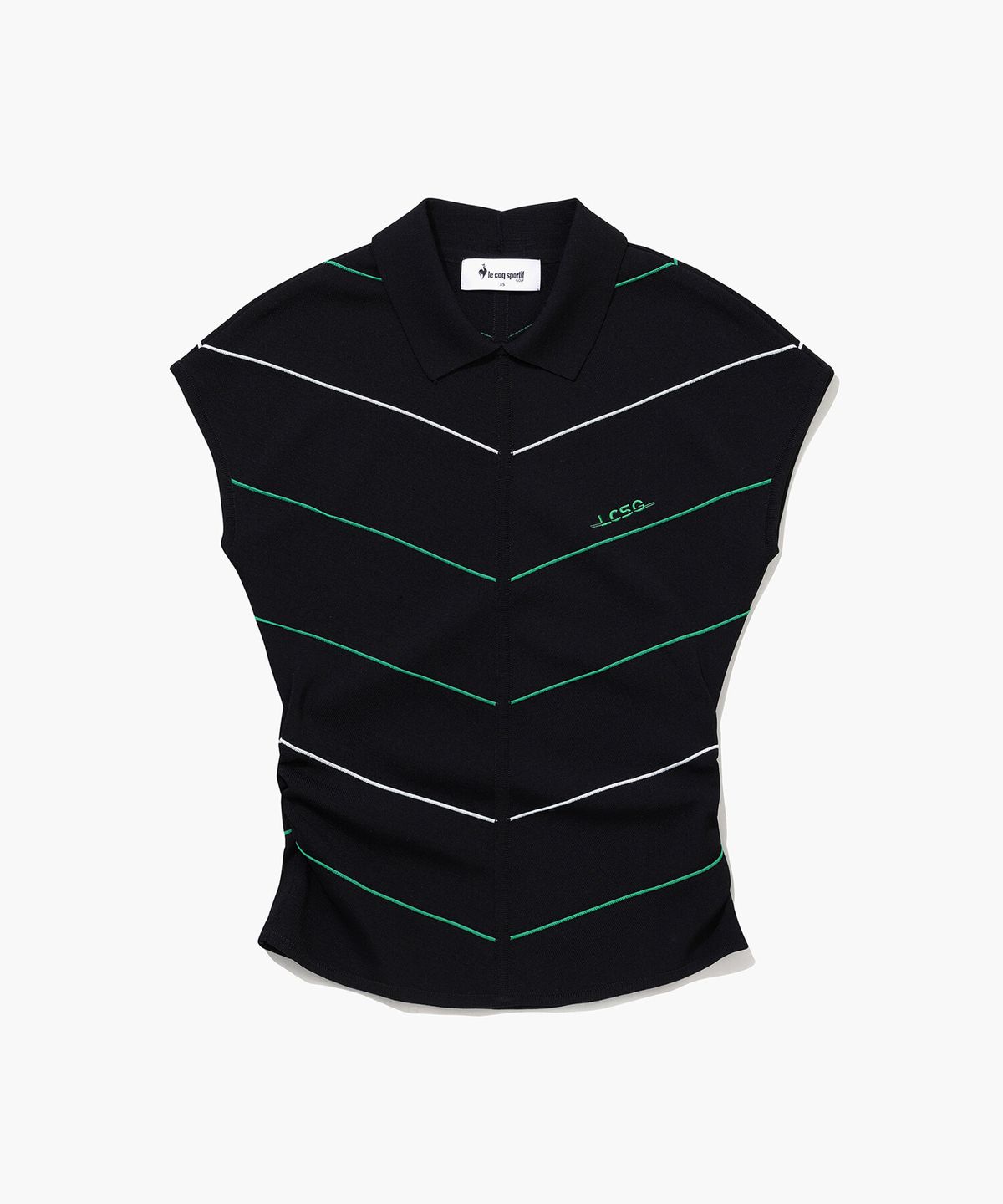 르꼬끄 골프(LECOQ GOLF) 여성 라인 배색 슬리브리스 카라 스웨터 (GQ122LKP34)
