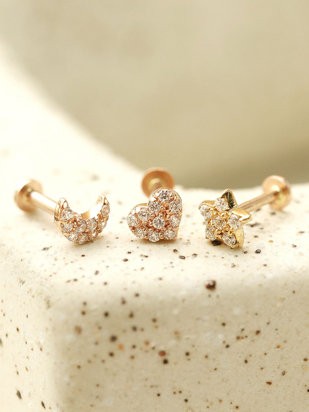 미니멀피어싱(MINIMALPIERCING) 14K 인터널 통통 큐빅 하트 달 별 라블렛 피어싱