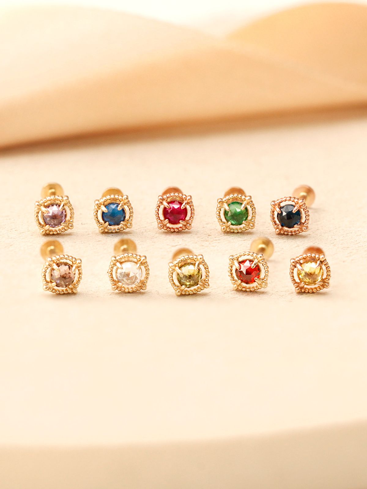미니멀피어싱(MINIMALPIERCING) 14K 인터널 엔틱 로즈컷 원석 라블렛 피어싱