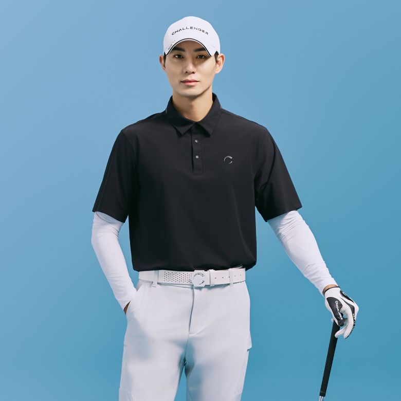 남성 넥배색 냉감소매 카라 긴팔 썬가드 티셔츠 블랙