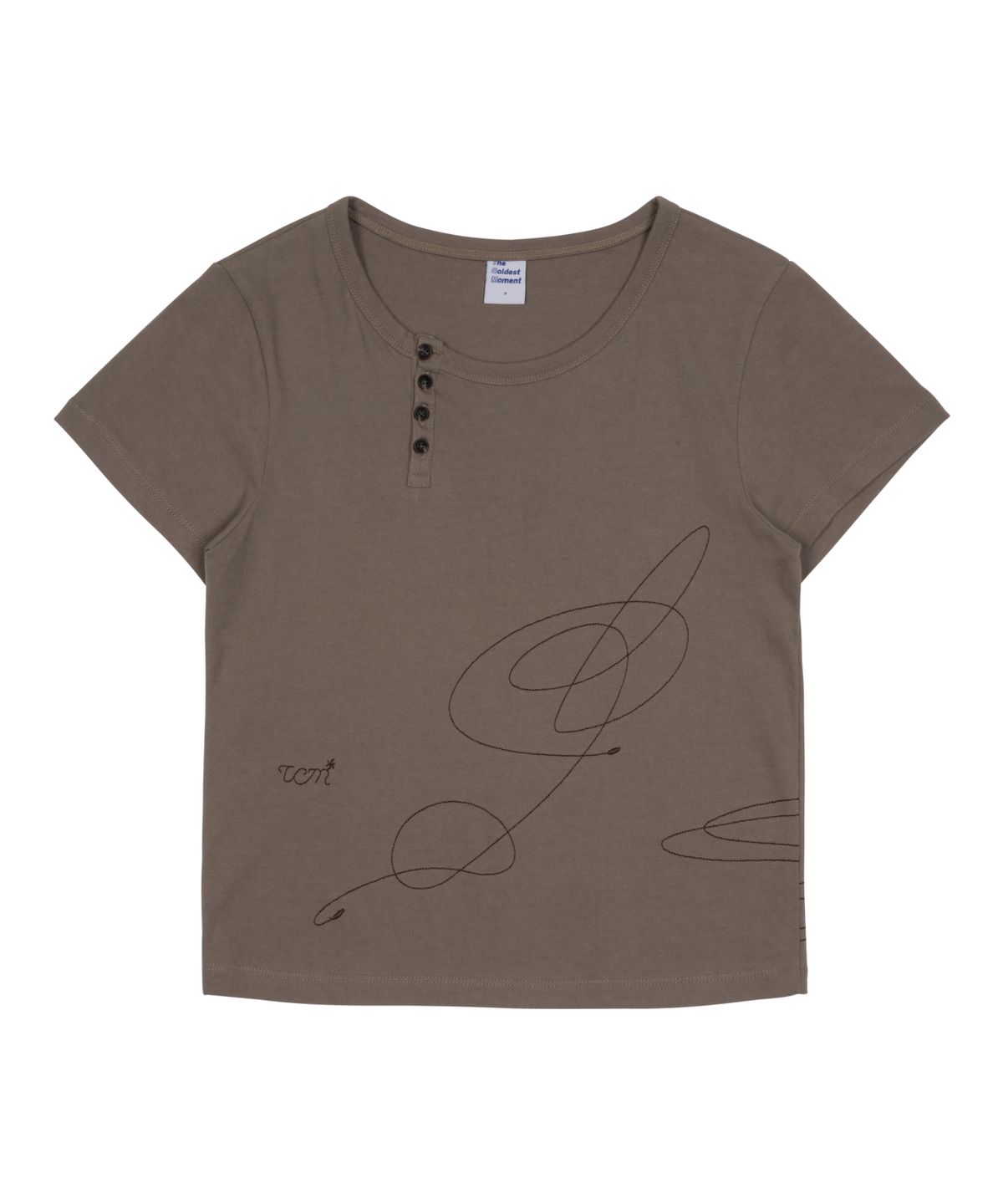 더콜디스트모먼트(THE COLDEST MOMENT) (w) TCM stitch side henley neck T (brown)