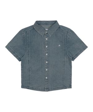 (w) TCM mini logo denim half shirts (blue)