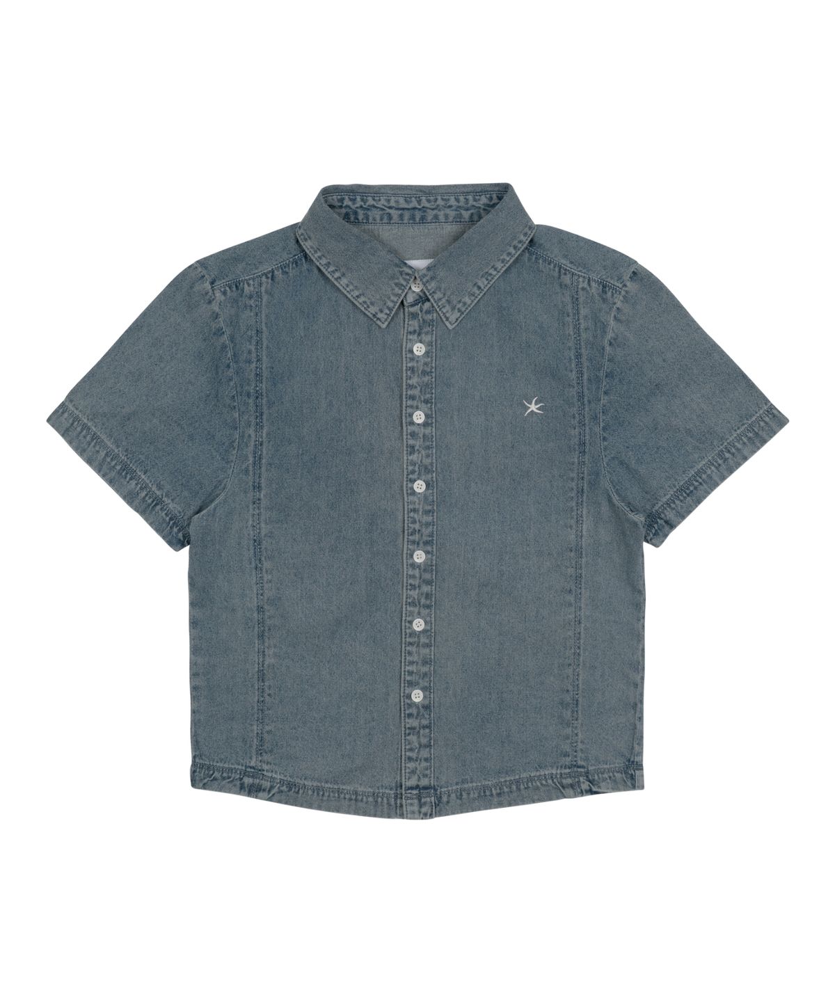 더콜디스트모먼트(THE COLDEST MOMENT) (w) TCM mini logo denim half shirts (blue)