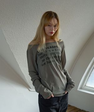 시스루 레터링 루즈핏 롱슬리브 카키