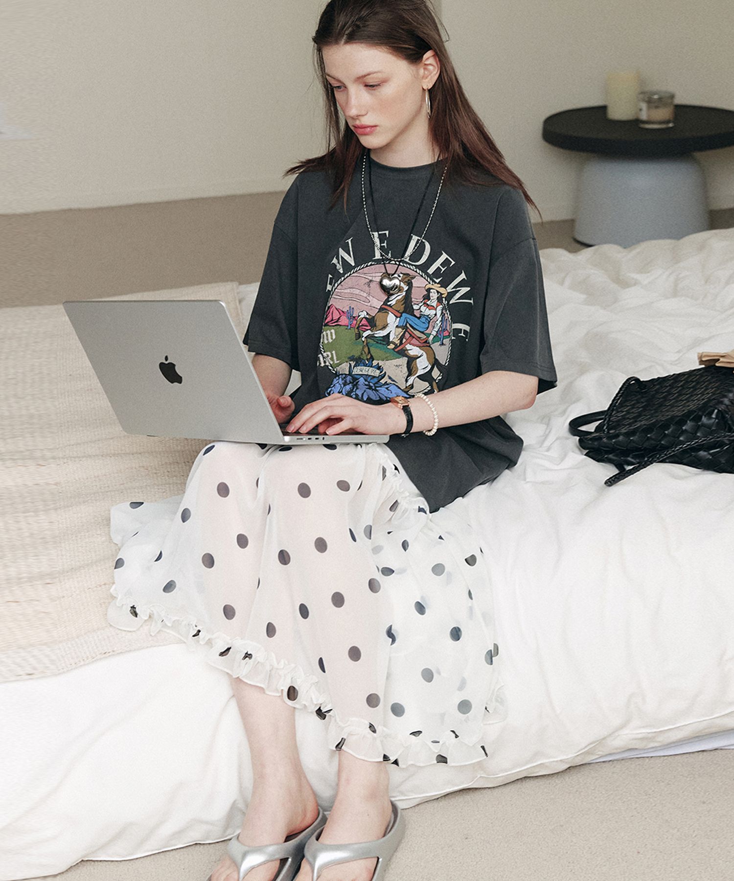 ★DEW E DEW E★ SEE THROUGH FRILL SKIRT_2COLORS MUSINSA | DEW E DEW E Dot Frill Skirt_White