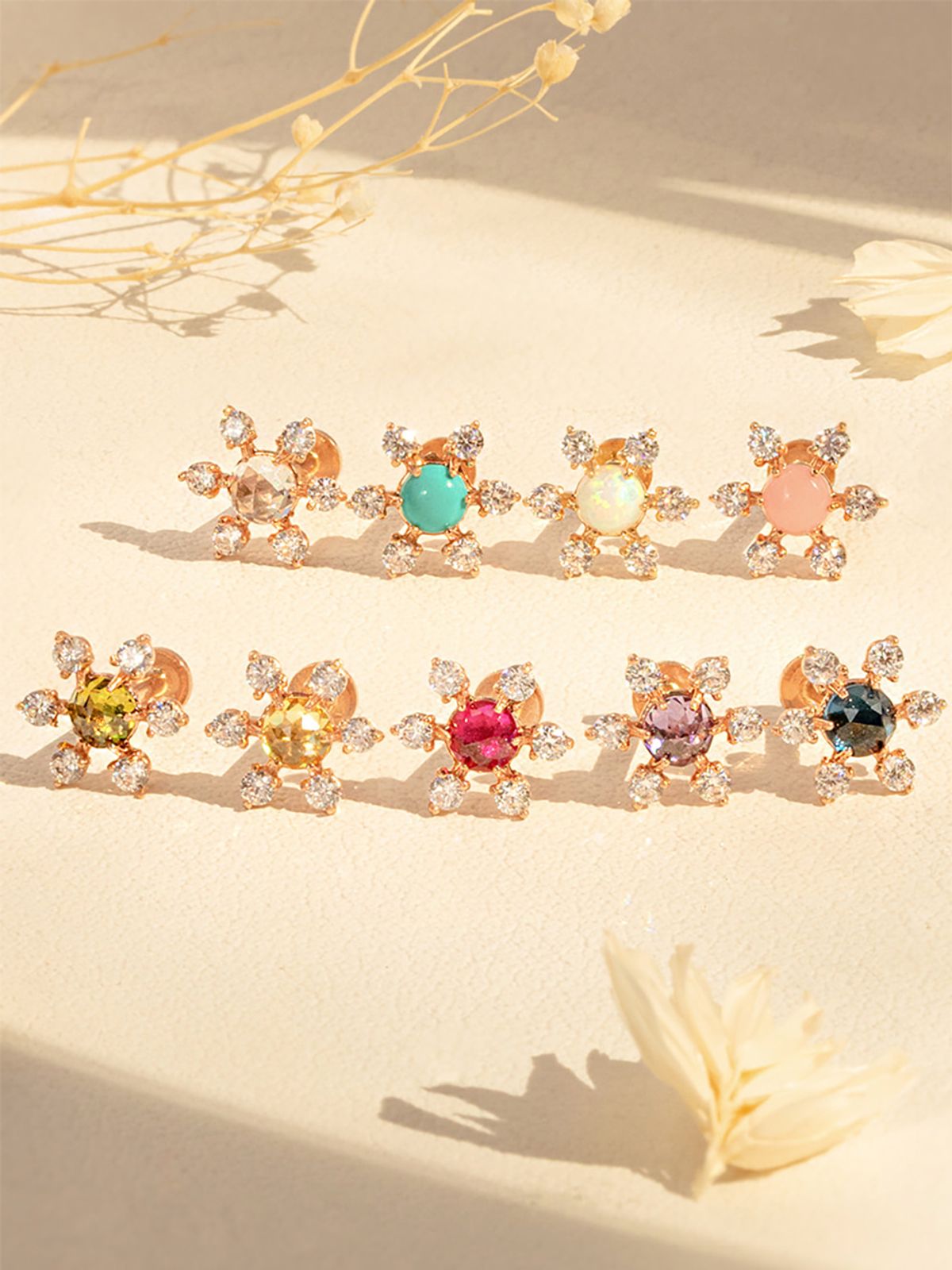 미니멀피어싱(MINIMALPIERCING) 14K 인터널 플라워 로즈컷 큐빅 라블렛 피어싱