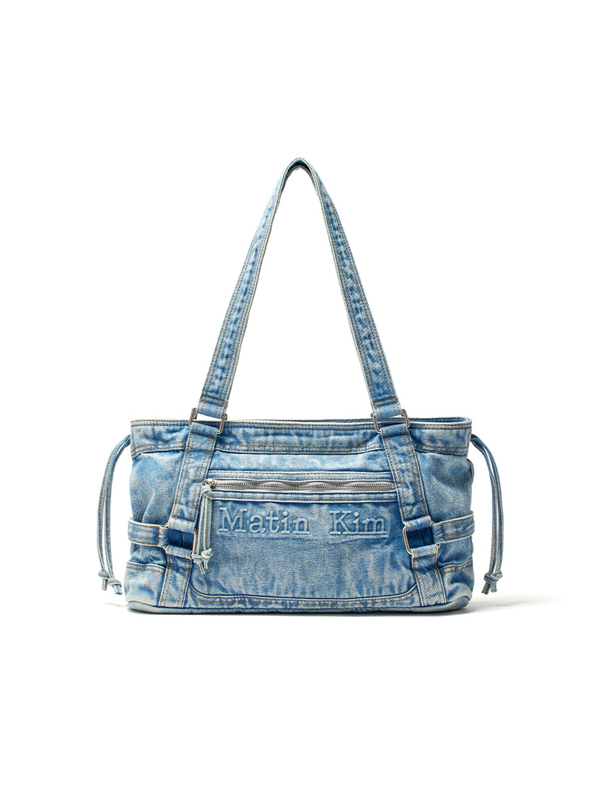 마뗑킴(MATIN KIM) MATIN WASHED DENIM SQUARE BAG IN LIGHT BLUE