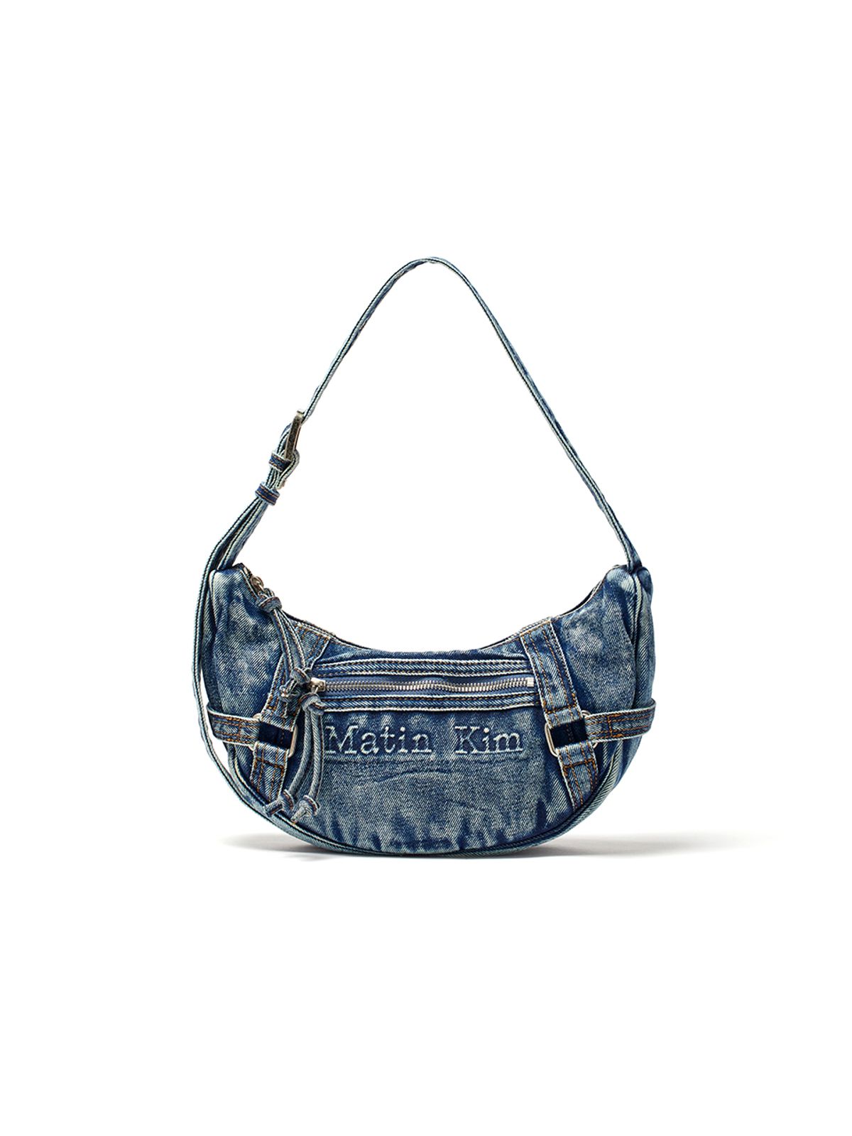 마뗑킴(MATIN KIM) MATIN WASHED DENIM MINI HOBO BAG IN BLUE