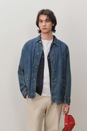 세미 오버핏 청키 데님 점퍼 네이비 BNESJP408NY