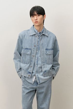 버튼다운 워싱 데님셔츠 스카이 블루 BNESBA645SB