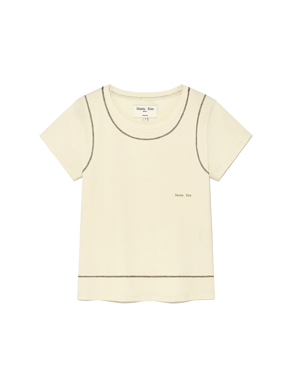 Tシャツ・カットソー [MATINKIM]stitch point small logo top in light yellow MUSINSA | MATIN KIM STITCH POINT SMALL LOGO TOP IN LIGHT YELLOW
