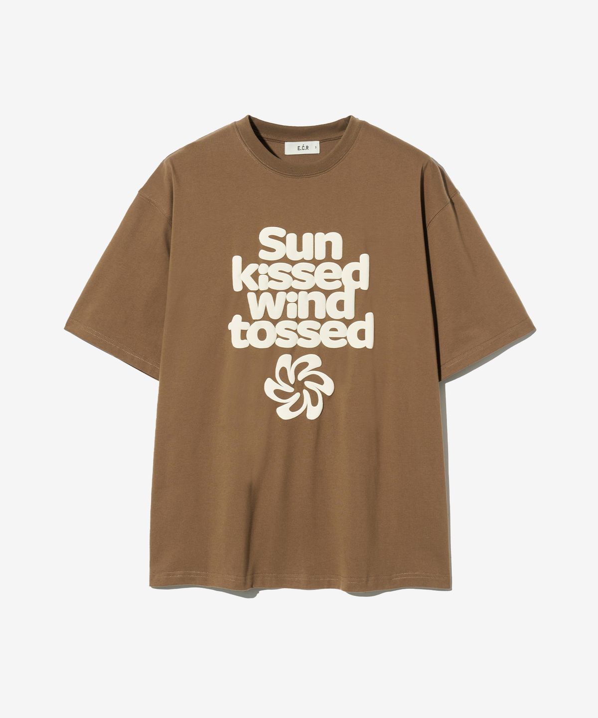 이코르(ECORR) SUNKISSED 볼륨 프린트 반팔 티셔츠_브라운
