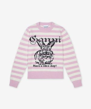 스트라이프 그래픽 울 믹스 버니 니트 - 프림로즈 핑크 / K2426065