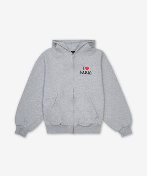 아이 러브 파리 레귤러 핏 집업 후드 - 헤더 그레이 / 803264TSVI51300