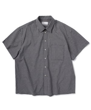 UNISEX 크롭 체크 반팔 셔츠-네이비