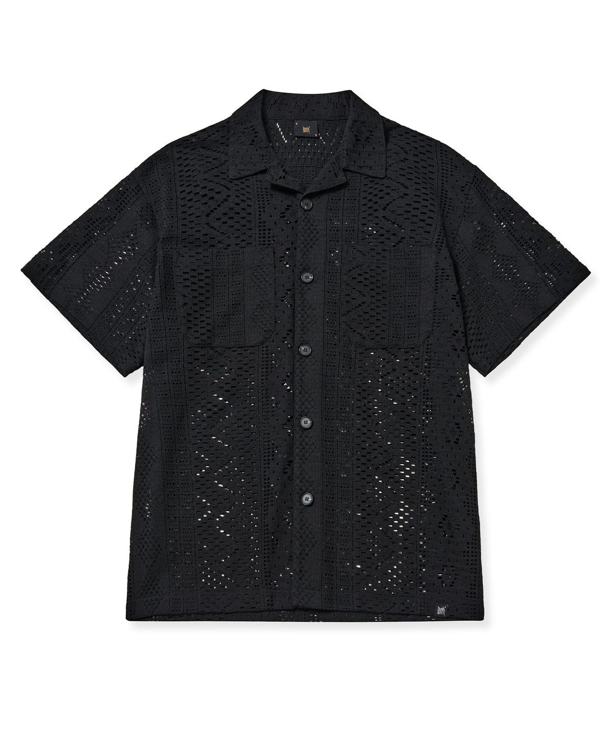 브라운브레스(BROWNBREATH) CROCHET OPEN COLLAR SHIRTS - BLACK