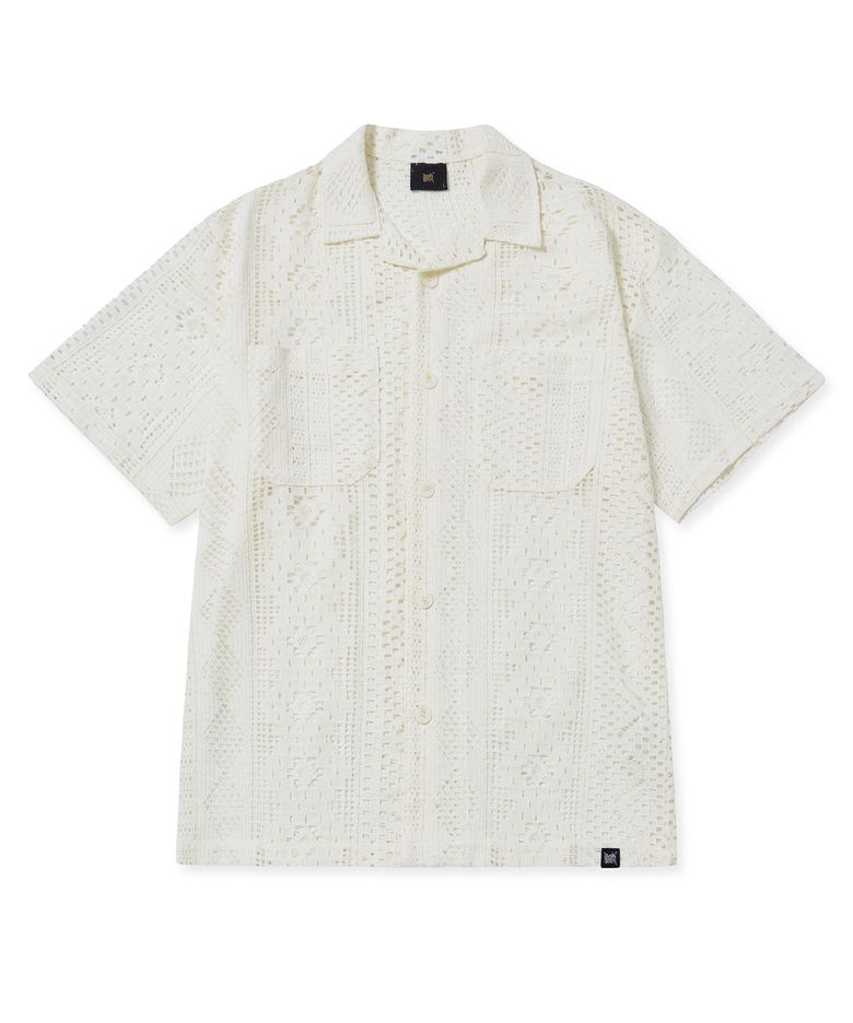 CROCHET OPEN COLLAR SHIRTS - IVORY